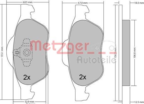 Metzger 1170155 - Тормозные колодки, дисковые, комплект autospares.lv