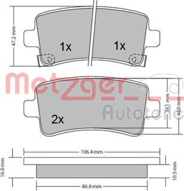 Metzger 1170152 - Тормозные колодки, дисковые, комплект autospares.lv