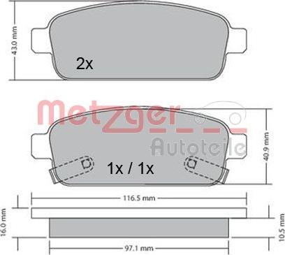 Metzger 1170164 - Тормозные колодки, дисковые, комплект autospares.lv