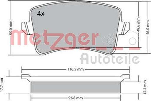 Metzger 1170113 - Тормозные колодки, дисковые, комплект autospares.lv