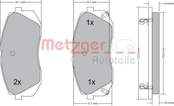 Metzger 1170186 - Тормозные колодки, дисковые, комплект autospares.lv