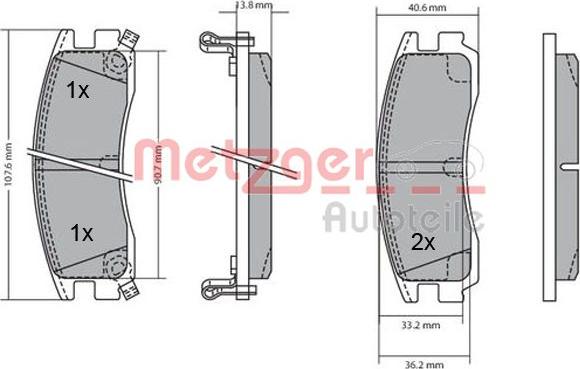 Metzger 1170187 - Тормозные колодки, дисковые, комплект autospares.lv