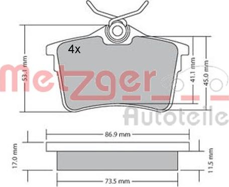 Metzger 1170139 - Тормозные колодки, дисковые, комплект autospares.lv