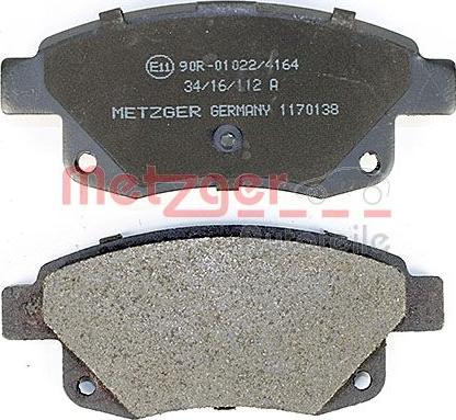 Metzger 1170138 - Тормозные колодки, дисковые, комплект autospares.lv