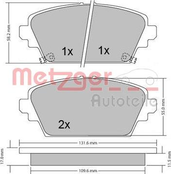 Metzger 1170124 - Тормозные колодки, дисковые, комплект autospares.lv