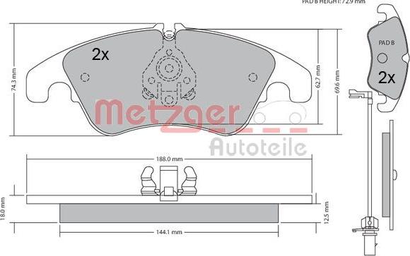 Metzger 1170127 - Тормозные колодки, дисковые, комплект autospares.lv