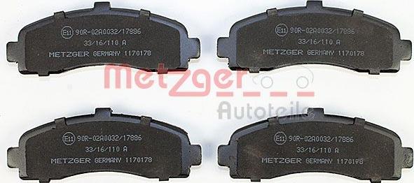 Metzger 1170178 - Тормозные колодки, дисковые, комплект autospares.lv