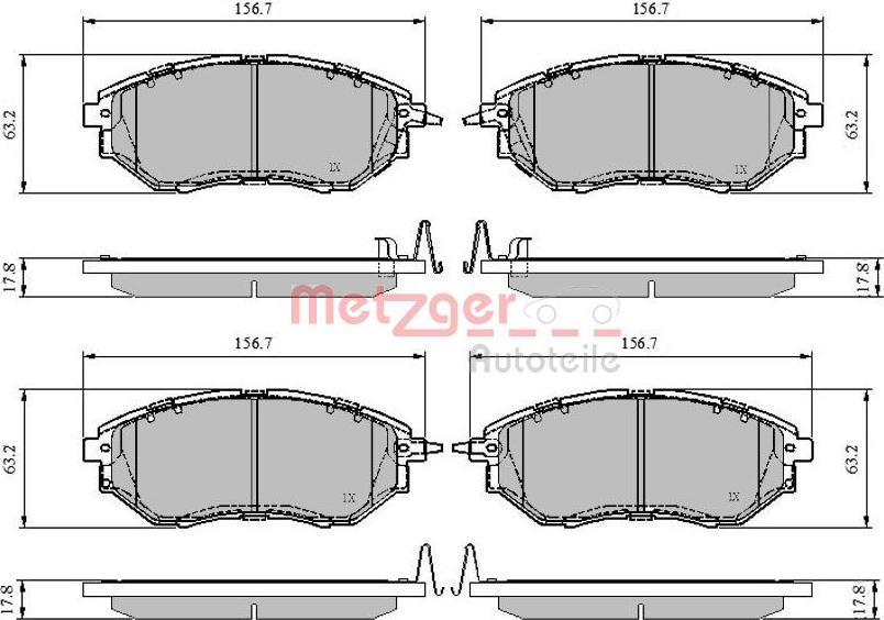 Metzger 1170841 - Тормозные колодки, дисковые, комплект autospares.lv