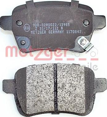 Metzger 1170842 - Тормозные колодки, дисковые, комплект autospares.lv