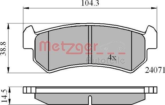 Metzger 1170869 - Тормозные колодки, дисковые, комплект autospares.lv