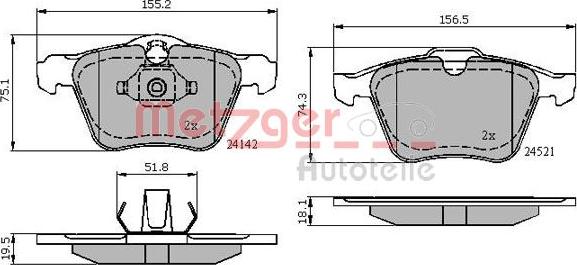 Metzger 1170864 - Тормозные колодки, дисковые, комплект autospares.lv