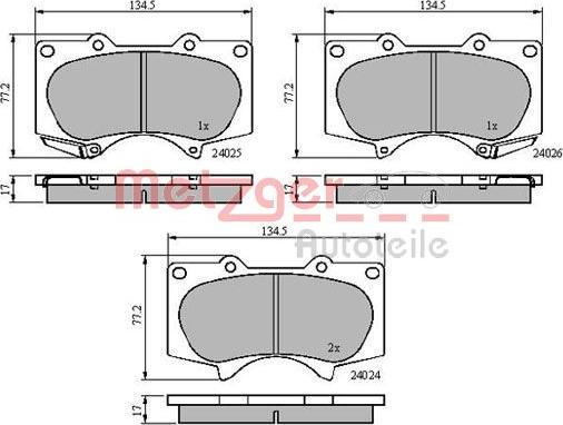 Metzger 1170860 - Тормозные колодки, дисковые, комплект autospares.lv