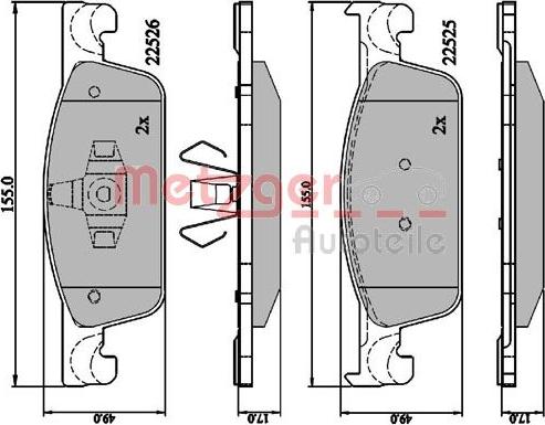 Metzger 1170889 - Тормозные колодки, дисковые, комплект autospares.lv