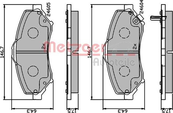 Metzger 1170883 - Тормозные колодки, дисковые, комплект autospares.lv