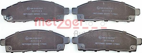 Metzger 1170820 - Тормозные колодки, дисковые, комплект autospares.lv