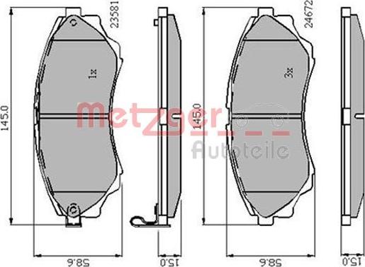 Metzger 1170876 - Тормозные колодки, дисковые, комплект autospares.lv