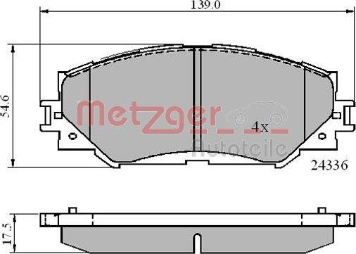 Metzger 1170873 - Тормозные колодки, дисковые, комплект autospares.lv