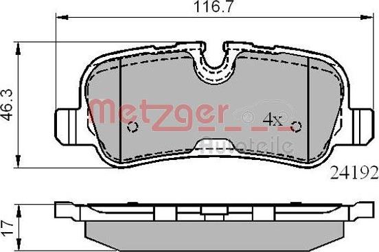 Metzger 1170877 - Тормозные колодки, дисковые, комплект autospares.lv