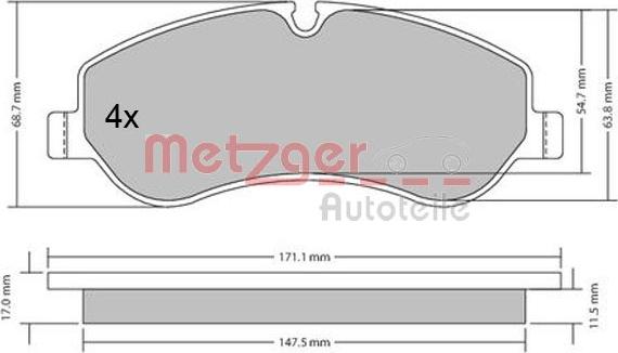 Metzger 1170349 - Тормозные колодки, дисковые, комплект autospares.lv