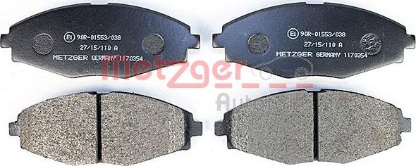 Metzger 1170354 - Тормозные колодки, дисковые, комплект autospares.lv