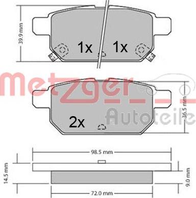 Metzger 1170360 - Тормозные колодки, дисковые, комплект autospares.lv