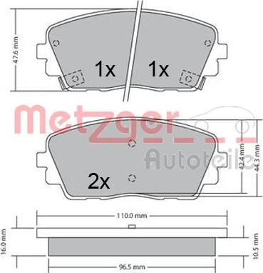 Metzger 1170361 - Тормозные колодки, дисковые, комплект autospares.lv