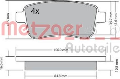 Metzger 1170300 - Тормозные колодки, дисковые, комплект autospares.lv