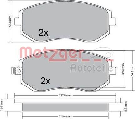 Metzger 1170312 - Тормозные колодки, дисковые, комплект autospares.lv