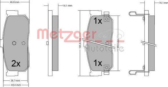 Metzger 1170387 - Тормозные колодки, дисковые, комплект autospares.lv