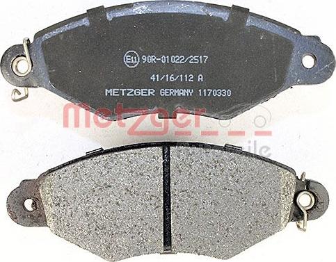 Metzger 1170330 - Тормозные колодки, дисковые, комплект autospares.lv