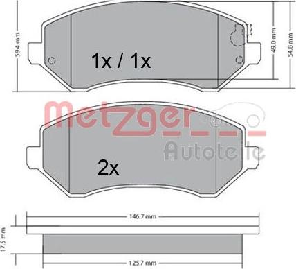 Metzger 1170378 - Тормозные колодки, дисковые, комплект autospares.lv