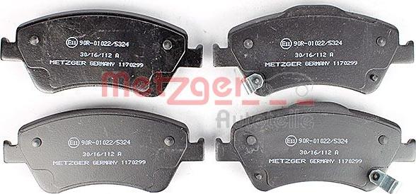 Metzger 1170299 - Тормозные колодки, дисковые, комплект autospares.lv