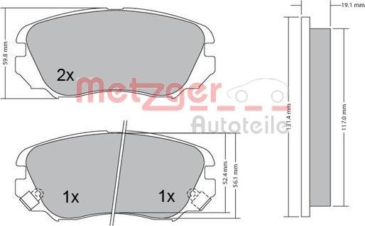 Metzger 1170291 - Тормозные колодки, дисковые, комплект autospares.lv