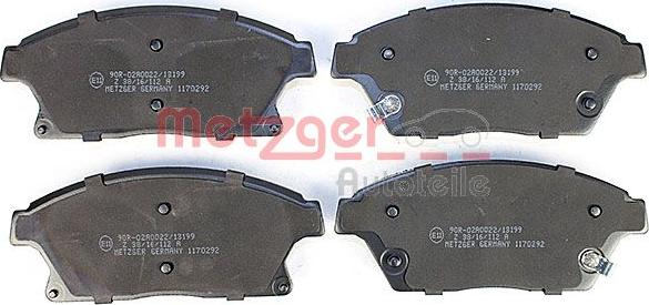 Metzger 1170292 - Тормозные колодки, дисковые, комплект autospares.lv