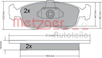 Metzger 1170249 - Тормозные колодки, дисковые, комплект autospares.lv