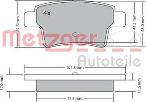 Metzger 1170264 - Тормозные колодки, дисковые, комплект autospares.lv