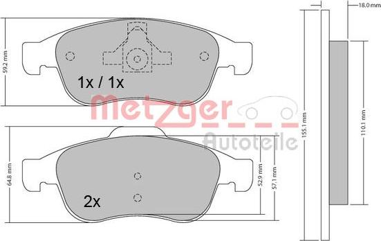 Metzger 1170265 - Тормозные колодки, дисковые, комплект autospares.lv