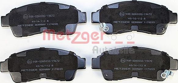 Metzger 1170209 - Тормозные колодки, дисковые, комплект autospares.lv
