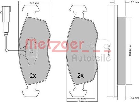 Metzger 1170202 - Тормозные колодки, дисковые, комплект autospares.lv