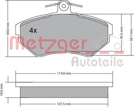 Metzger 1170214 - Тормозные колодки, дисковые, комплект autospares.lv