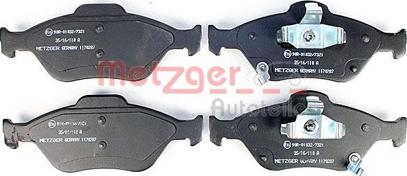 Metzger 1170287 - Тормозные колодки, дисковые, комплект autospares.lv