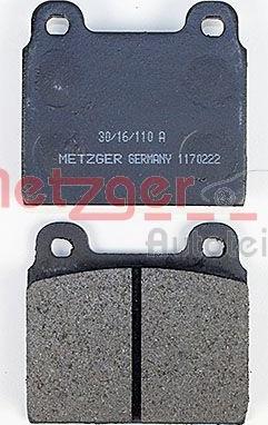 Metzger 1170222 - Тормозные колодки, дисковые, комплект autospares.lv