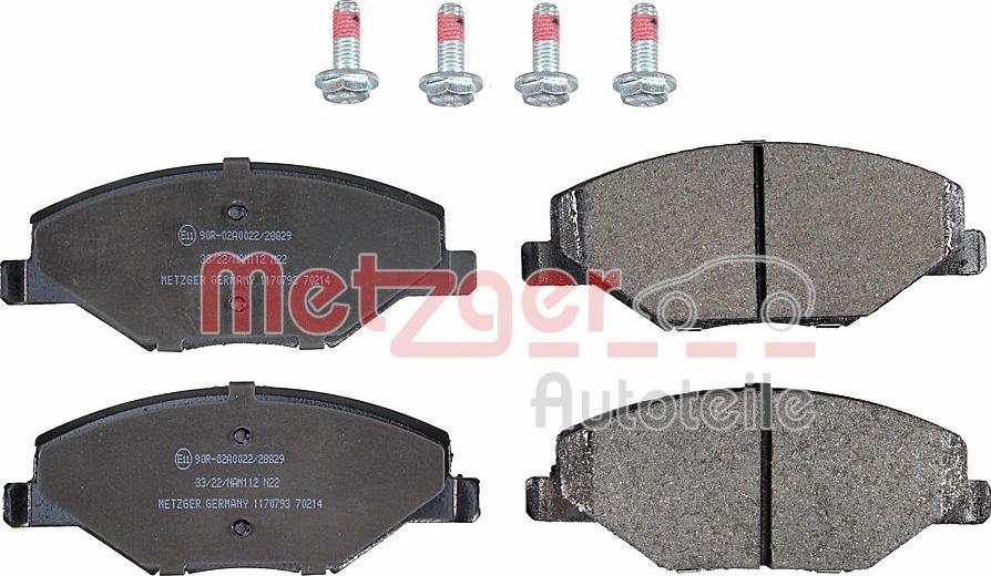 Metzger 1170793 - Тормозные колодки, дисковые, комплект autospares.lv