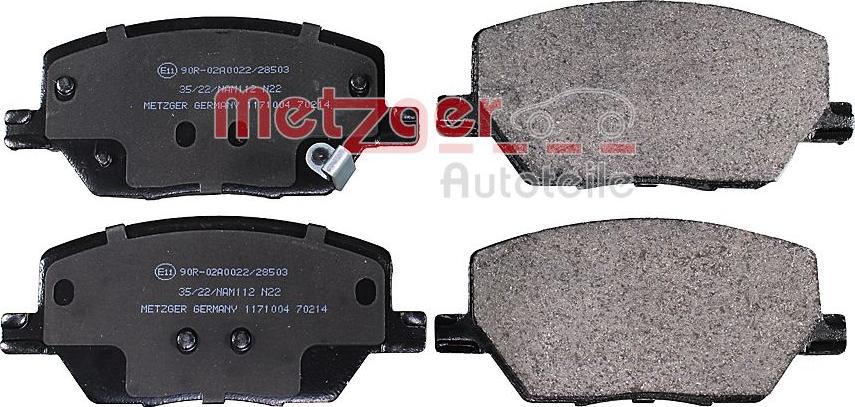 Metzger 1171004 - Тормозные колодки, дисковые, комплект autospares.lv
