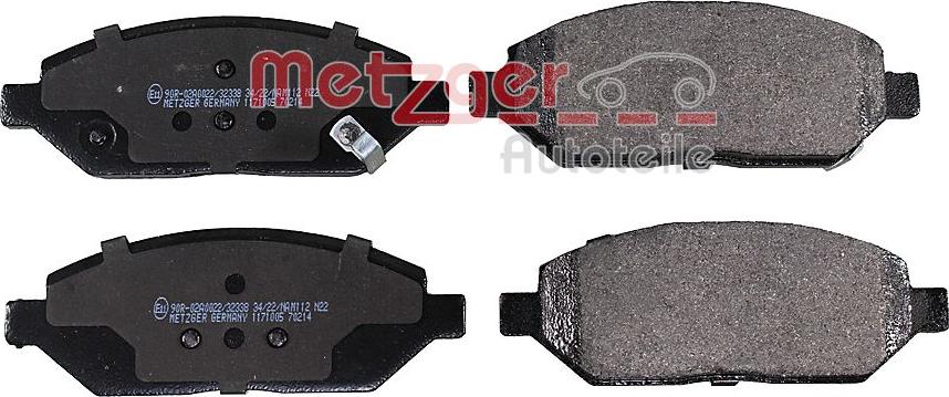 Metzger 1171005 - Тормозные колодки, дисковые, комплект autospares.lv