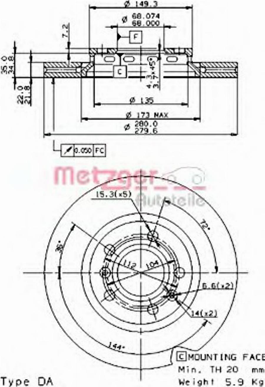 Metzger 25062V - Тормозной диск autospares.lv