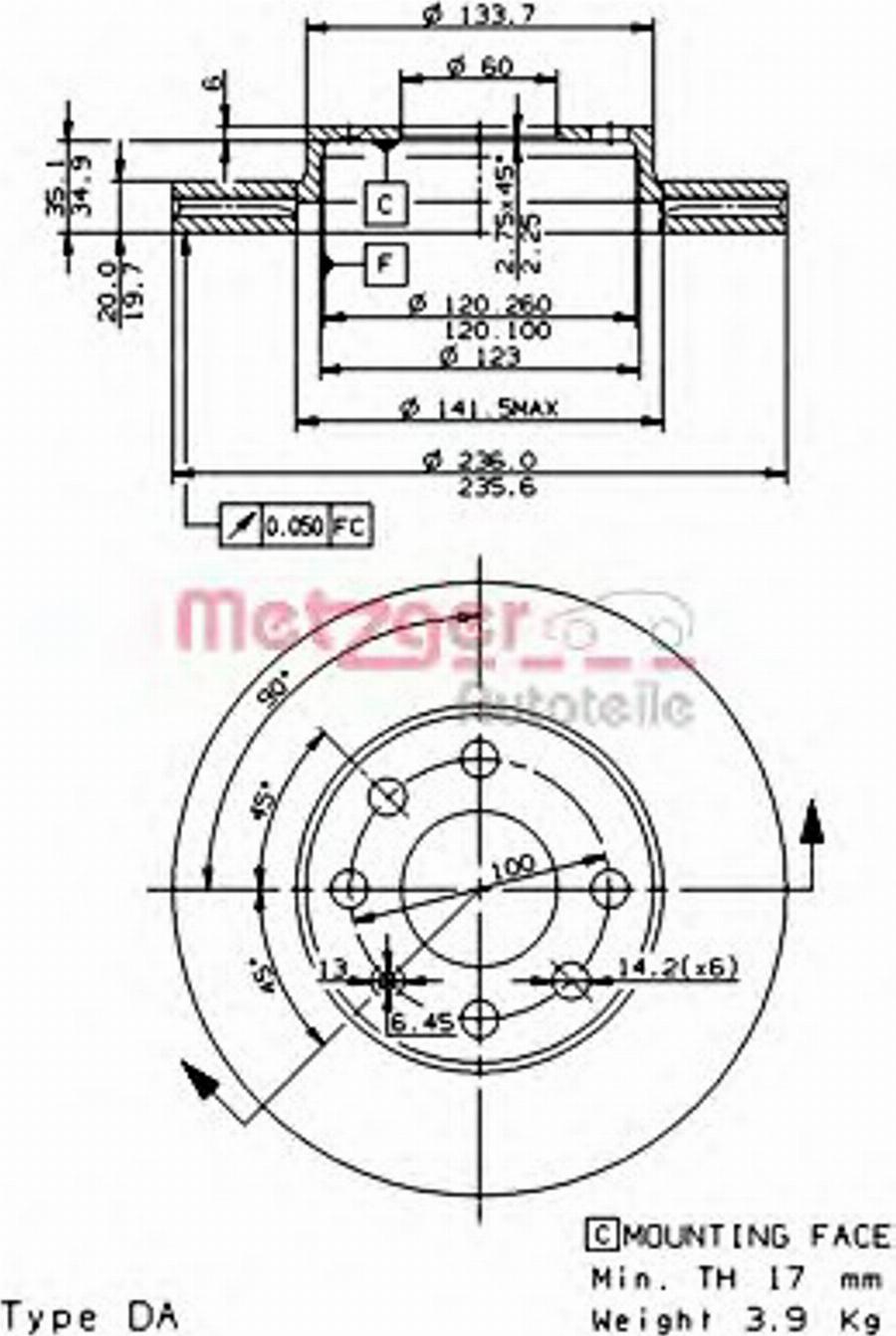 Metzger 20238E - Тормозной диск autospares.lv