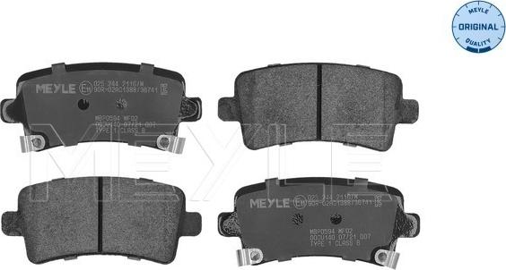 Meyle 025 244 2116/W - Тормозные колодки, дисковые, комплект autospares.lv