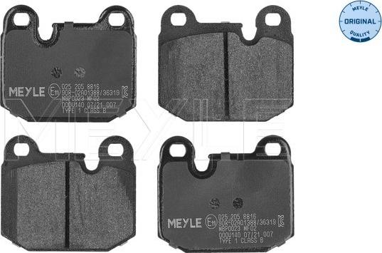 Meyle 025 205 8816 - Тормозные колодки, дисковые, комплект autospares.lv