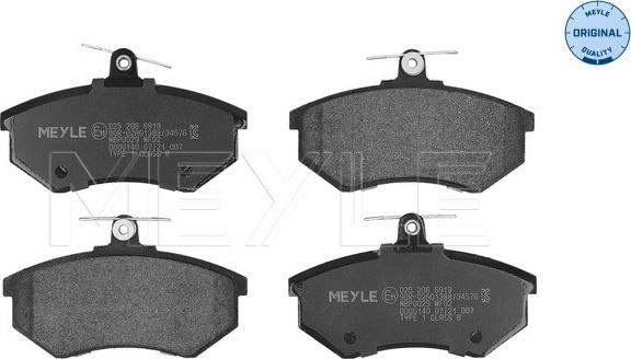 Meyle 025 206 6919 - Тормозные колодки, дисковые, комплект autospares.lv